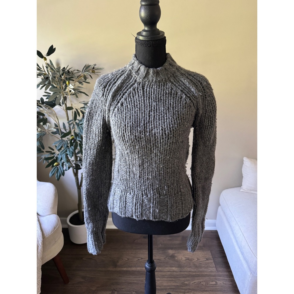 Abercrombie & Fitch 100% Wool Chunky Knit Mock Neck Sweater Gray Womens Small